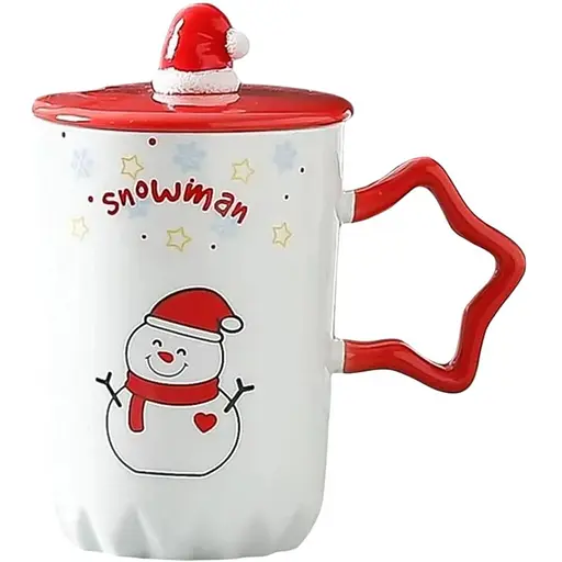 Чашка новорічна Snowman з кришкою та ложкою Сніговик 360 мл Біла - фото 1