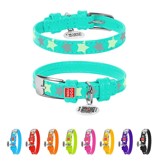 Ошейник для собак кожаный Waudog Glamour с QR-паспортом узор "Звездочка" светонакопительный/светоотражающий XS Ш 12 - фото 2