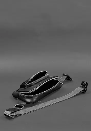 Шкіряна поясна сумка-бананка Трапеція чорна - фото 6