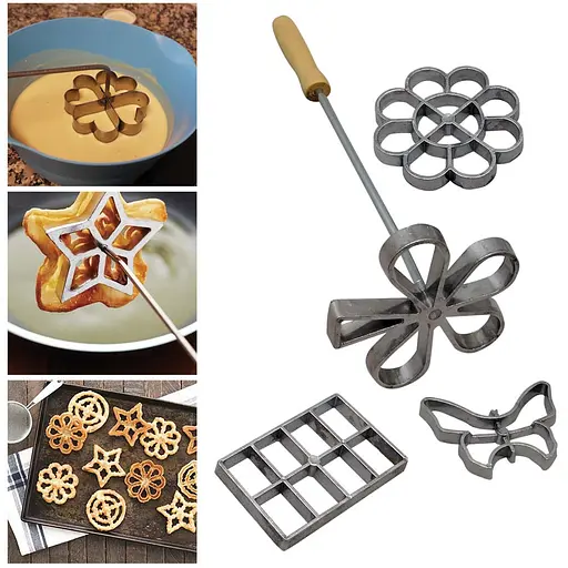 Формочки для хвороста (вафельного печенья) 4 шт. в наборе, A-plus Золотистый 81478 - фото 1