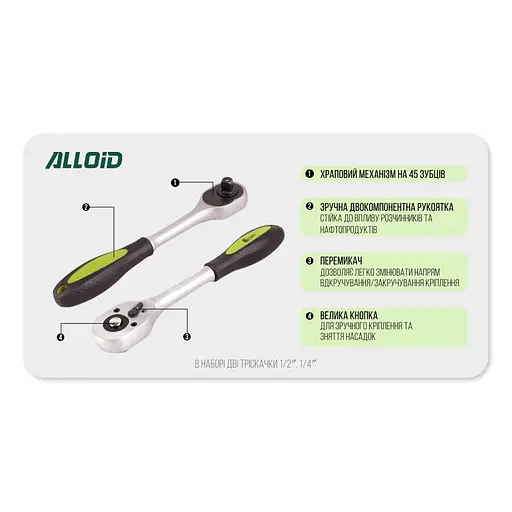 Набір інструментів Alloid 1/2, 1/4, 94 предмети (НГ-4094П-6) - фото 6