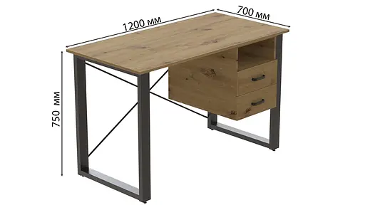 Письмовий стіл із ящиками Ferrum-decor Оскар 750x1200x700 метал Чорний ДСП Дуб Артізан 16 мм (FRD-103260) - фото 3