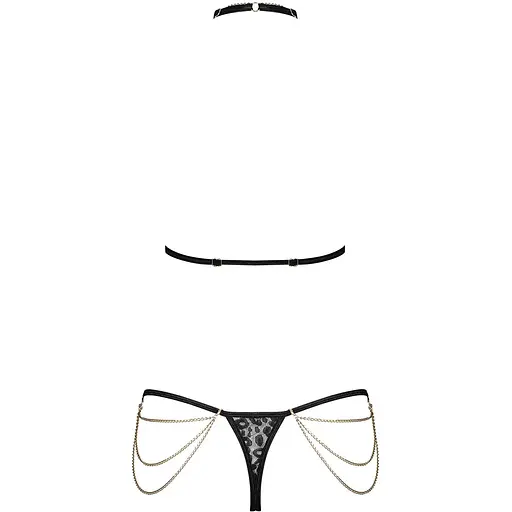 Комплект із ланцюжками Obsessive PanTheria 2-pcs set Black S/M, бюстгальтер, трусики - фото 4