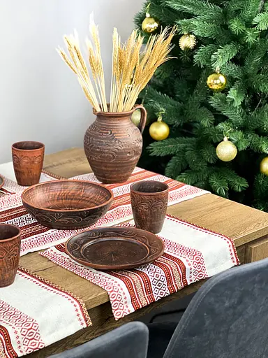 Льняная салфетка с украинским орнаментом Луч 30х40 см 21 шт. Красный - фото 3