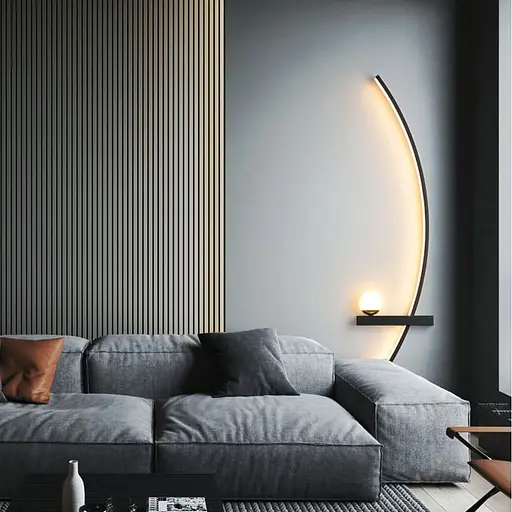 Чорне дугове бра з білим плафоном у правому корпусі 100 см Line F Арт. WJ113/1000 R BK (правий) - фото 2