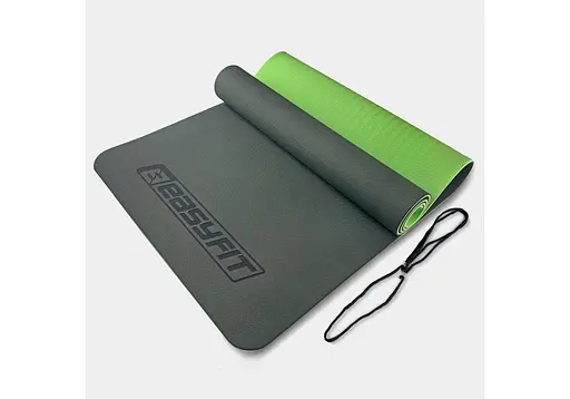Коврик для йоги и фитнеса EasyFit TPE+TC 6 мм двухслойный черный-зеленый (EF-1924-BG) - фото 1