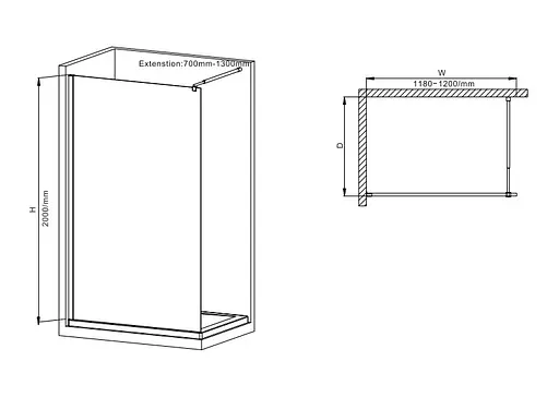 Душевая перегородка Mixxus Premium Flat SP02-120x200-TR Black Walk-In прозрачное стекло 8 мм MI6857, прозрачное, черный матовый - фото 2