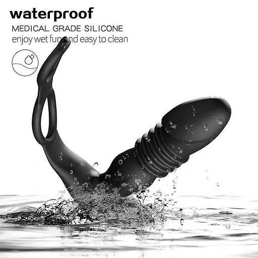 Анальний вібратор, масажер простати з ерекційними кільцями на пеніс та поступальними рухами з Д/К - фото 3