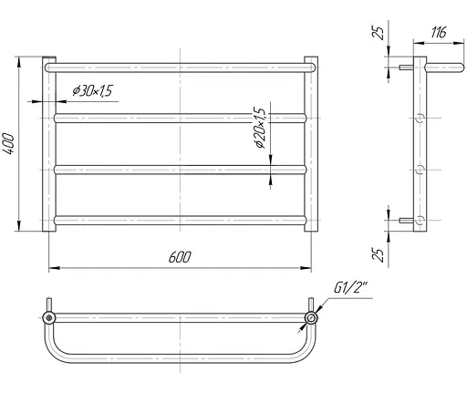 Водяна рушникосушка Mario Люкс Сіті 400x630/600, Хром - фото 2