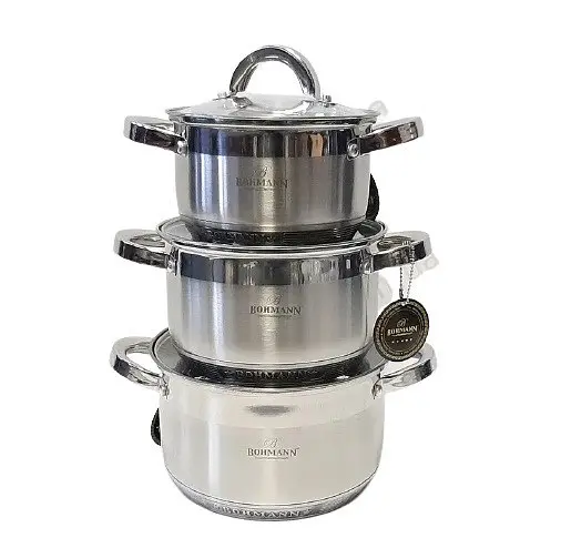 Універсальний набір каструль з кришками Bohmann BH-0715 з нержавіючої сталі з антипригарним покриттям - фото 2