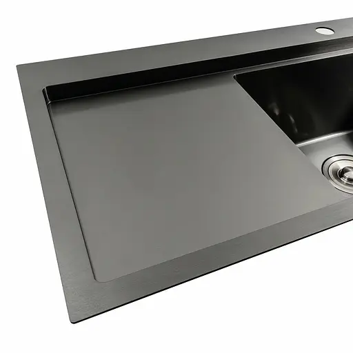 Кухонна мийка чорна PVD 78x43 R Platinum Handmade (два отвори, круглий сифон 3,0/0,8), Чорний - фото 6