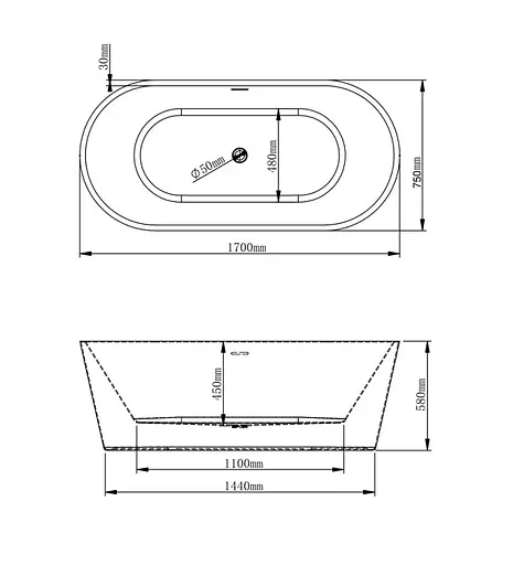 Ванна акриловая отдельностоящая VB Etna 170x75 VB-070117 Белый - фото 2