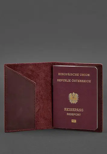 Кожаная обложка для паспорта с австрийским гербом бордовая Crazy Horse - фото 3