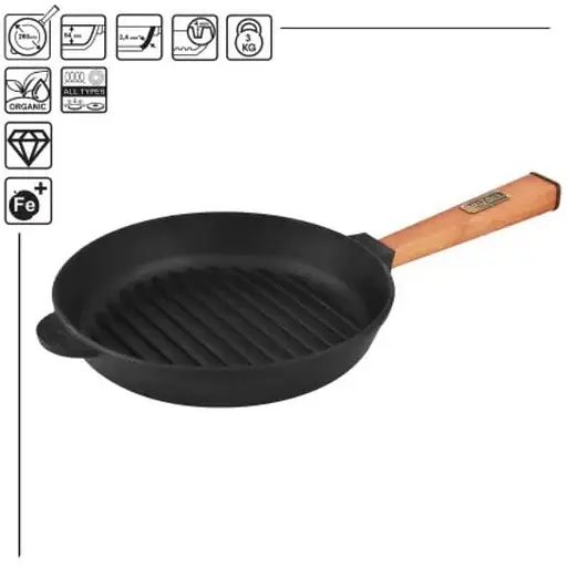 Уцінка. Сковорода-гриль Brizoll Optima чавунна з ручкою 28х5 см (O2850G-P) - фото 2