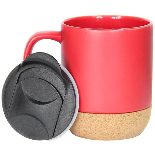 Кухоль керамічний з пластиковою кришкою та пробковою підставкою 340 мл чорний (30000025)