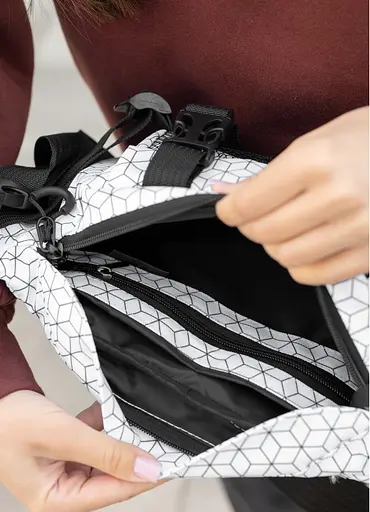 Большая женская поясная сумка бананка Sambag DynamicDart принт "Square" 38×21×7 см (80411150) - фото 8