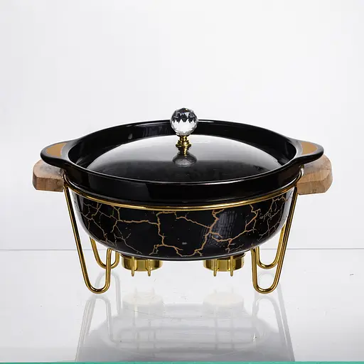 Мармит фарфоровый настольный круглый 1.3(л) мармитница с подогревом Черный мрамор Yiwu LC-717 - фото 3