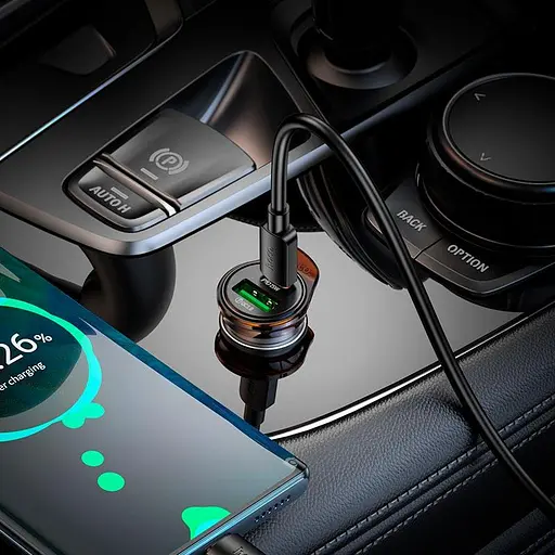 Адаптер автомобильный Hoco Rigorous dual port Car charger NZ16A (Type-C to Type-C) |1USB/1Type-C, 43W/3A, PD25W/QC| - фото 3