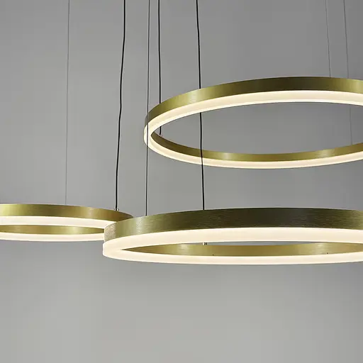 Светодиодная люстра на три кольца в латунном каркасе 80+60+40 см Ст. 9009-800*600*400 GD Line F - фото 4