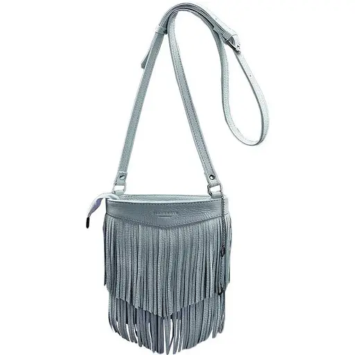 Шкіряна жіноча сумка з бахромою міні-кроссбоді Fleco блакитна - фото 1