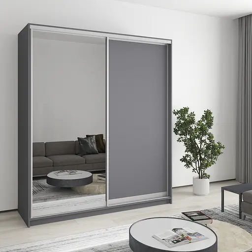 Шафа-купе дводверна MebelStar Комбо AL ДСП/Дзеркало 180x45x210 см Антрацит (MBS-2729)