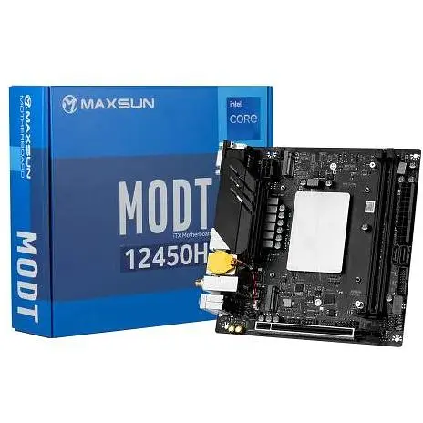 Материнская плата Maxsun с процессором MoDT 12450H ITX WIFI, i5-12450H (4P(HT) 3.3-4.4Ghz+4E), Int.Video(CPU), 4xSATA3, 1xPCI-E 8x 4.0, 2xM. 2 4.0, 1xM.2 3.0, Intel AC9560, RTL8125B+RTL8111H, VGA/DP/2xHDMI, mini-ITX - фото 2