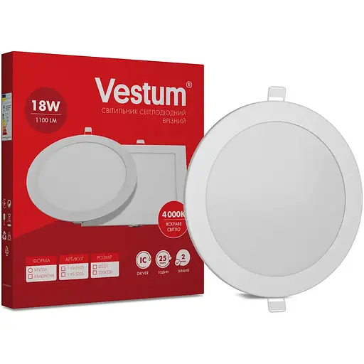 Круглий світлодіодний світильник Vestum врізний 18W 4000K 220V 1-VS-5105 - фото 2