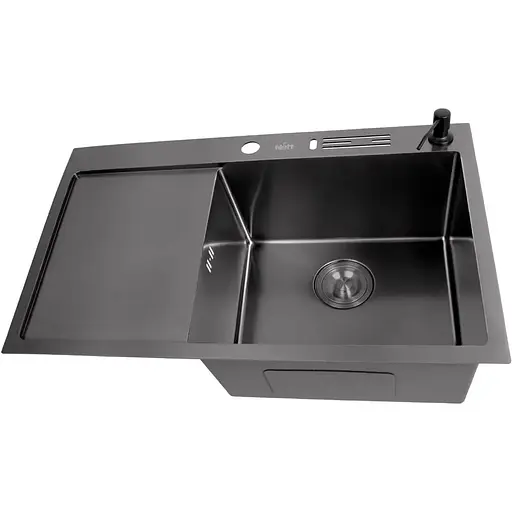 Чорна мийка на кухню Nett NB-7848(L) з лівим крилом 1.5 мм нержавійка - фото 2