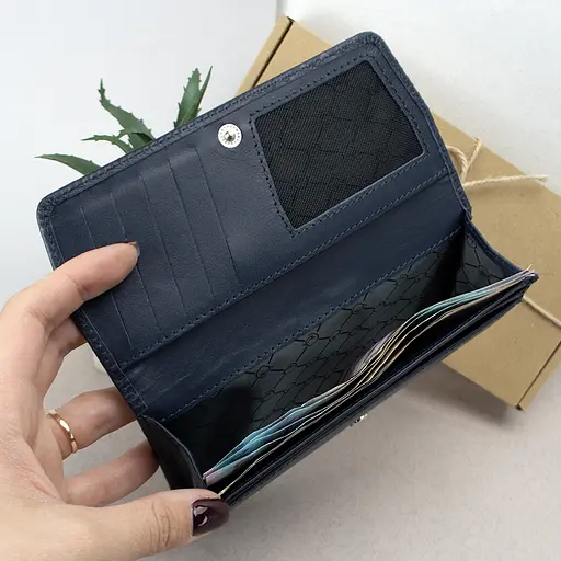 Кошелек женский кожаный Leona синий питон - фото 5