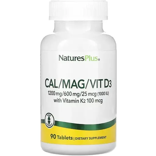 Вітаміни та мінерали Natures Plus Cal/Mag/Vit D3 with Vitamin K2, 90 таблеток