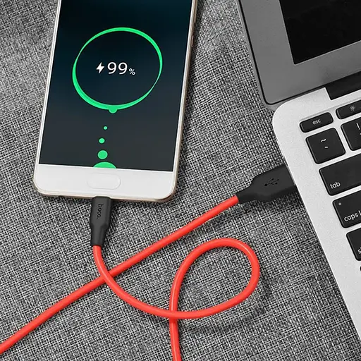 Кабель HOCO X21 USB to Type-C 2A, 1m, silicone, TPE connectors, Black+Red - фото 5