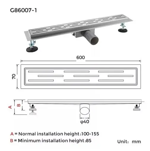 Душевой трап Gappo 70х600 мм, нержавеющая сталь G86007-1 - фото 7