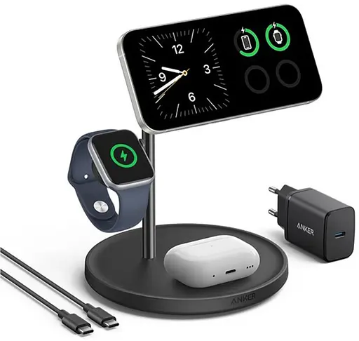 Бездротовий зарядний пристрій — док-станція ANKER Maggo 3-in-1 Wireless Charging Station чорна - фото 6