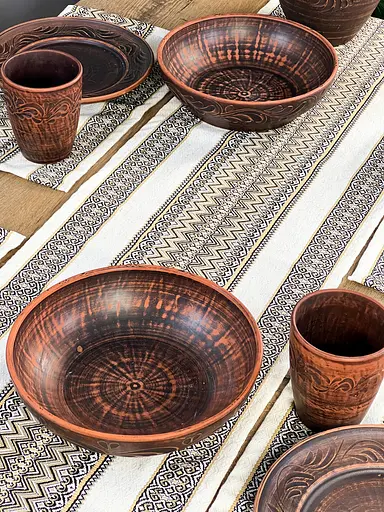 Лляна доріжка з українським орнаментом Рандеву 170х40 см 3 шт. Коричневий - фото 9