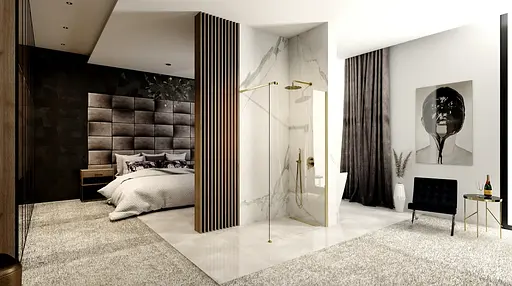 Душова стінка Rea Aero 100 brushed gold REA-K4701, прозорий, золотий - фото 3