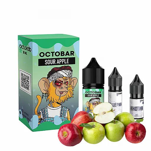 Набор компонентов для самозамеса солевой заправки Octobar 30 мл, 0-50 мг Sour Apple Кислое яблоко (16129)