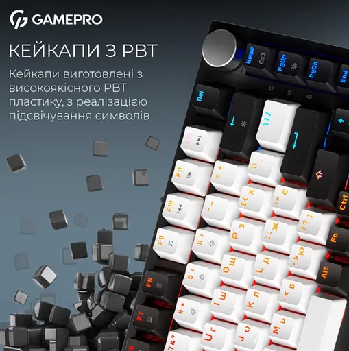 Клавиатура беспроводная игровая механическая GamePro MK-160-B Pro Black-White QLAB Orange Switches Hot-Swap - фото 8