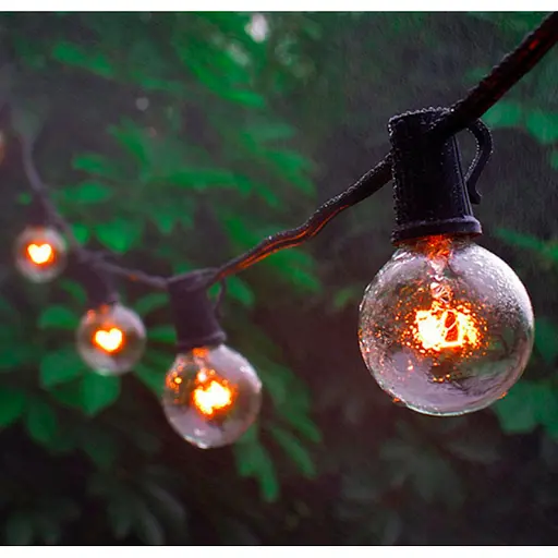 Прямая внешняя гирлянда 20 Led Ламп Эдисона 20м на черном проводе с продолжением (Теплый белый свет)