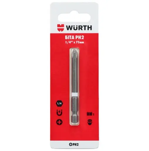 Бита Wurth PH2 1/4IN L75 мм 1 шт. в блистере (1614176775901) - фото 1