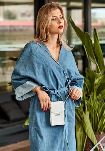 Вертикальна жіноча шкіряна сумка поясна / кроссбоді Mini біла - фото 6