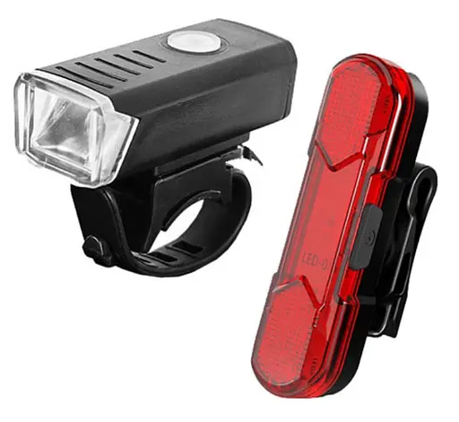 Вело фара с задним фонарем мигалкой RB-B14 велосипедный аккумуляторный фонарь на велосипед с креплением RB-B14 - фото 1