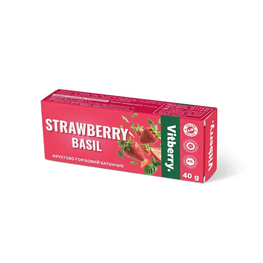Батончик горіхово-фруктовий, Vitberry, смак полуниця-базилік, 40 г