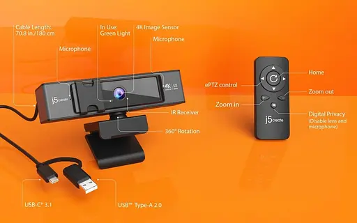 Веб-камера j5create Bеб-камера JVCU435-N USB-A/C (JVCU435-N) - фото 8