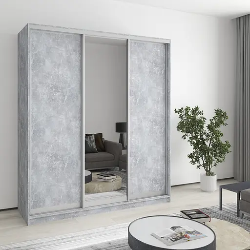 Шафа-купе тридверна MebelStar Уні AL 2ДСП/Дзеркало 180x60x210 см Бетон (MBS-3097)