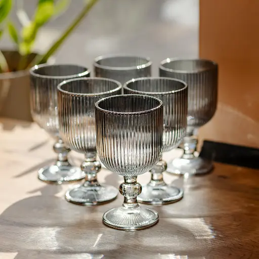 Набор бокалов для вина 6 штук по 240 мл ребристых из серого толстого стекла HP-19-230 бокал прозрачный для красного белого вина Yiwu HP-19-230 - фото 2