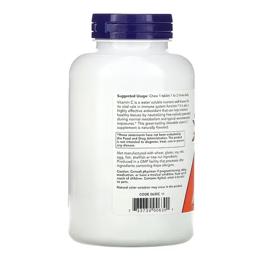 Витамины и минералы Now Vitamin C-500 100 жевательных таблеток апельсин - фото 3