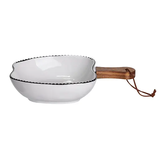 Тарелка фарфоровая глубокая с ручкой Яблоко 25×20×5 (см) сервировочное блюдо с ручкой для подачи тарелка сковорода Серебро Yiwu ZJH-14-4 - фото 3