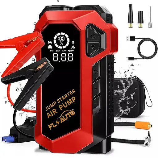 Пускозарядное устройство Jump StaRter для автомобиля 2000мАч с компрессором (Красный)
