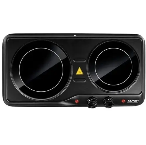 Настольная плита MPM MKE-21, Black, 2000Вт (1200+800), инфракрасная, 2 конфорки, диаметр поверхности нагрева 19+16,5см