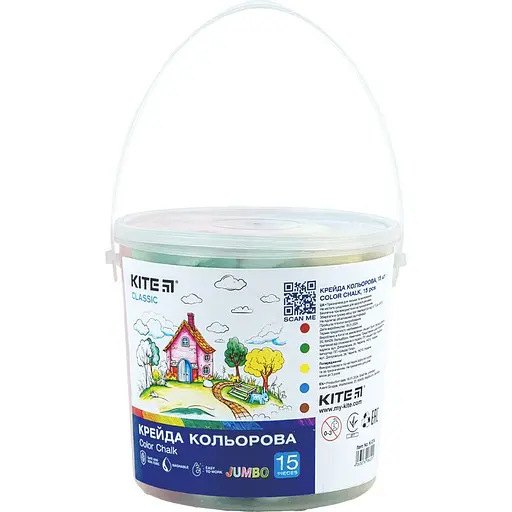 Крейда кольорова Kite Classic Jumbo 15 шт. у відерці (K-074)